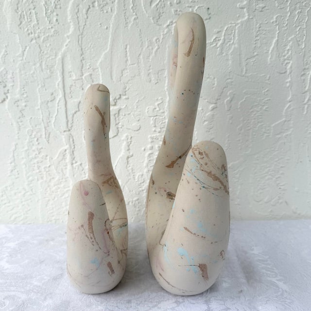 1980s Postmodern Multi Colored Ceramic Swan Sculptures - Set of 2 For Sale - Image 5 of 7