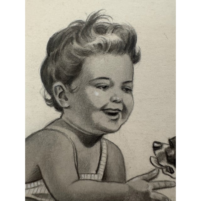Original graphite pencil drawing by American artist and illustrator Theodore E. Schrock (1879–1952), depicting a cheerful...