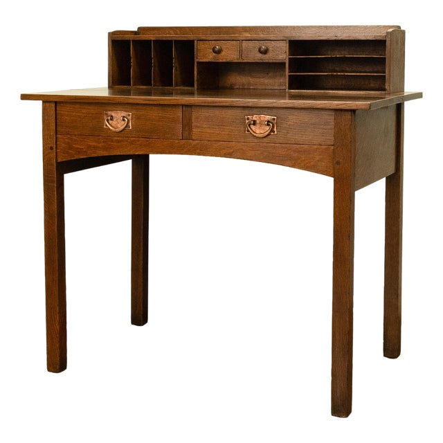Antique American Arts & Crafts Mission Oak Gustav Stickley Postcard Desk 1905 For Sale