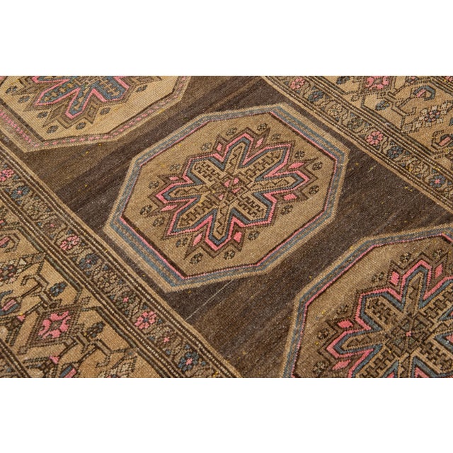 1960s Vintage Persian Distressed Handmade Tribal Brown Wool Rug For Sale - Image 4 of 7