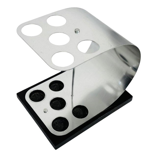 Aluminum and Wood Umbrella Stand, 1970s For Sale