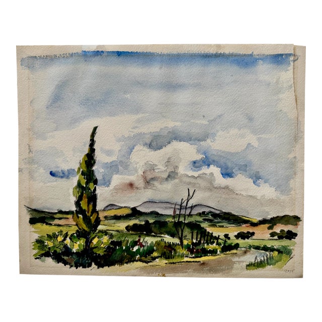 1950s Henry Emil Salloch Original Watercolor on Paper Country Ridge. For Sale