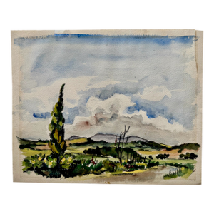 1950s Henry Emil Salloch Original Watercolor on Paper Country Ridge.