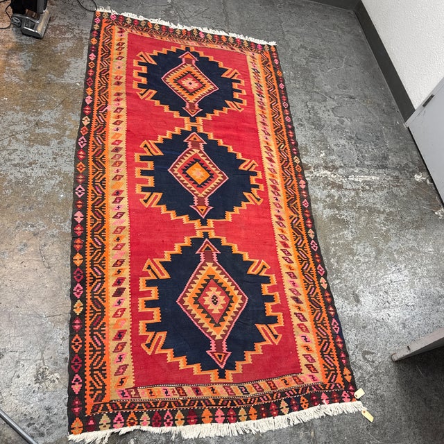 Tribal Vintage Handwoven Kilim Runner With Triple Medallion Design For Sale - Image 3 of 12
