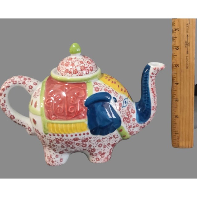 Vintage Hand Painted Colorful Floral Whimsical Lucky Elephant Teapot For Sale - Image 4 of 8