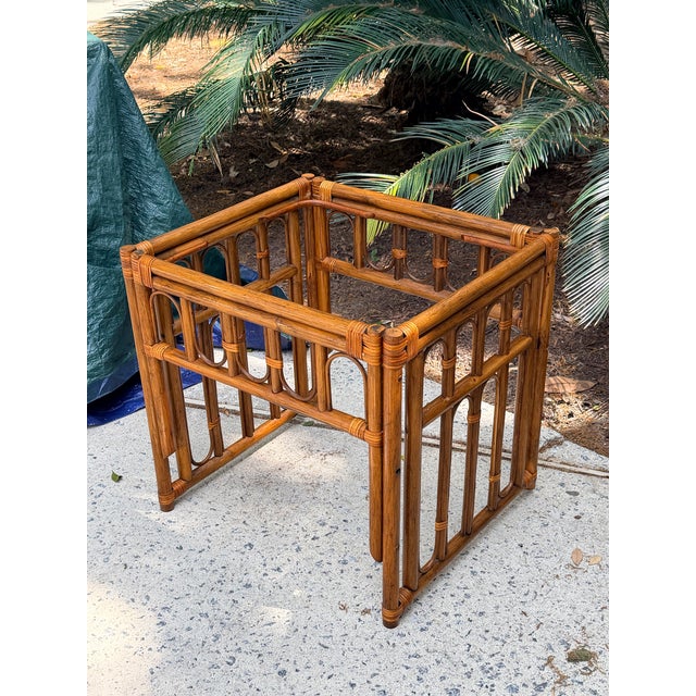 Rattan Bamboo Side Tables Pair For Sale - Image 10 of 12