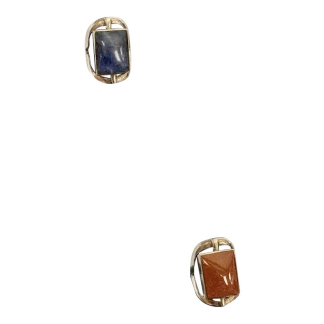 Sterling Lapis & Goldstone Two-Sided Spinning Ring, Size 6.5 For Sale