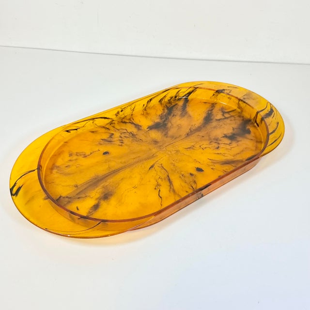 1970s Vintage Hollywood Regency Boho Chic Faux Tortoise Acrylic Lucite Tray For Sale - Image 10 of 14