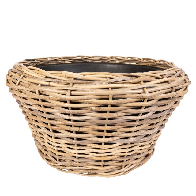 Artifacts Rattan Round Cone Planter with Black Plastic Insert, Natural, 22" For Sale - Image 4 of 10