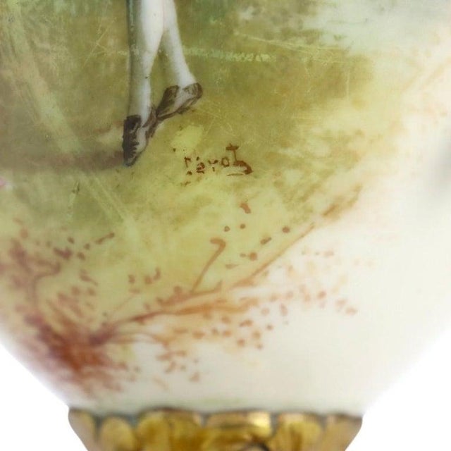 Late 19th Century French Sevres Scenic Painted & Artist Signed Porcelain Lamp, Lion Head Handles For Sale - Image 5 of 14