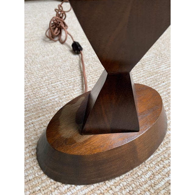 Stephen McKay Geometric Walnut Custom Table Lamps with Shades - a Pair For Sale - Image 4 of 7