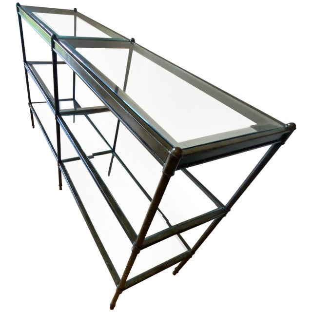 Vintage French Directoire Bronze & Beveled Glass 3-Tier Console Etagere For Sale