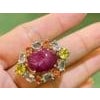 Gemstone Bochic "Orient" Ruby, Orange Sapphire, Perridot Cocktail Ring 18K Gold & Silver For Sale - Image 7 of 18