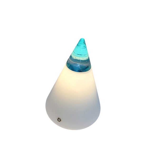 Vintage Cone Pyramid Table Lamp in White and Blue Murano Glass by Giusto Toso for Leucos, 1970s For Sale - Image 10 of 12