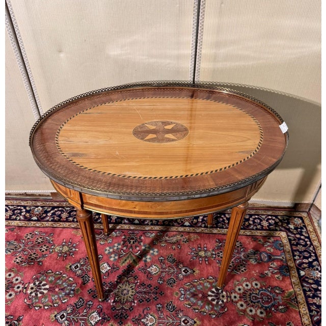 Louis XVI Bouillotte Table in Light Wood and Marquetry, 1890s For Sale - Image 4 of 5