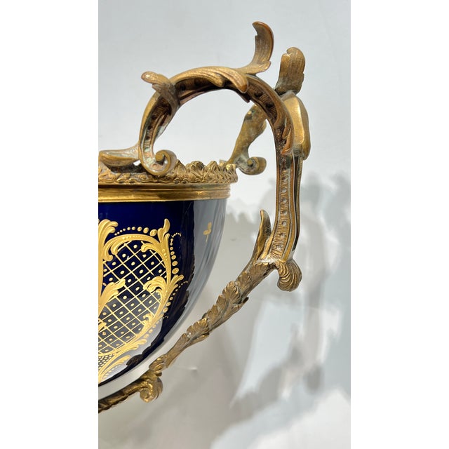 19th Century French Sevres Louis XV Style Porcelain Gilt Bronze Centerpiece Bowl For Sale In New York - Image 6 of 15