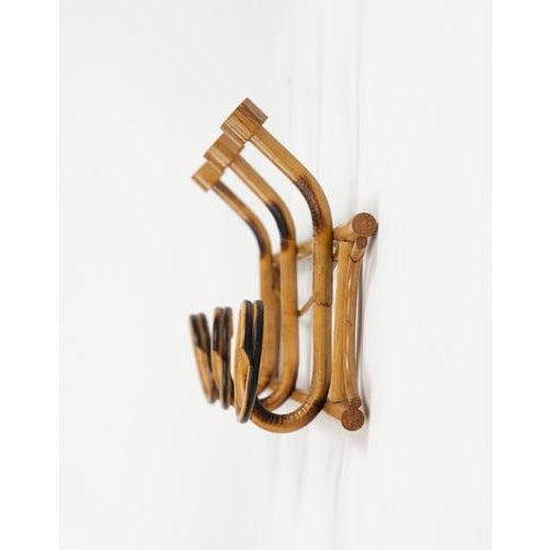 Gold Mid-Century Wall Coat Rack in Bamboo and Rattan, Italy, 1960s For Sale - Image 8 of 14