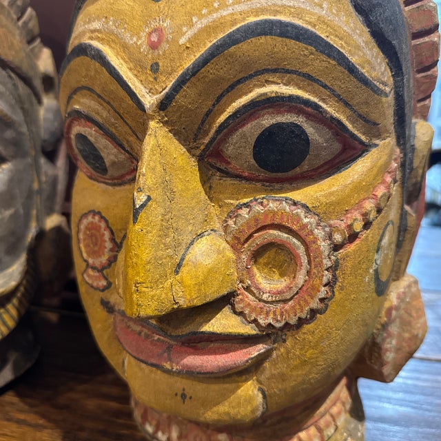 Mid 20th Century Mid 20th Century Pair of Indian Folk Art Heads, Male & Female Door Gaurds For Sale - Image 5 of 12