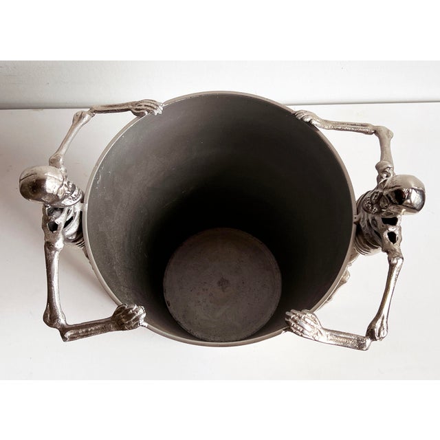 Macabre Chrome Metal Champagne Ice Bucket With Skeletons For Sale In Providence - Image 6 of 7