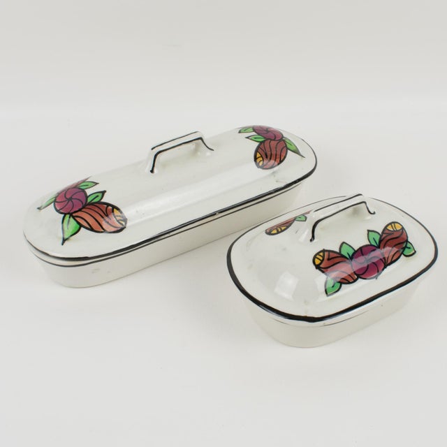 Art Deco Faience Ceramic Dresser Bowl, Pitcher and Boxes by Auguste Mouzin For Sale - Image 14 of 18