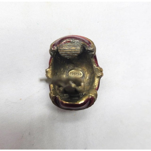 Vintage 1980s Signed Yosca Goldtone Red Enamel & Clear Rhinestone Half Hoop Clip Earrings - 2 Pieces For Sale In Philadelphia - Image 6 of 6