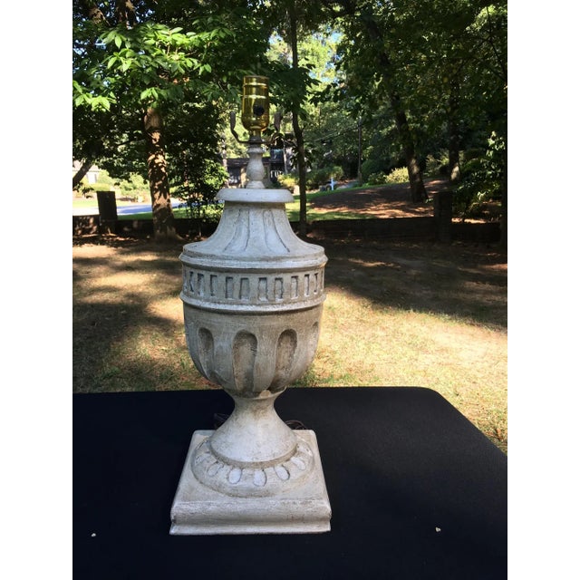 Vintage Off White Hand Carved Wooden Lamp, Shabby Chic For Sale - Image 9 of 13