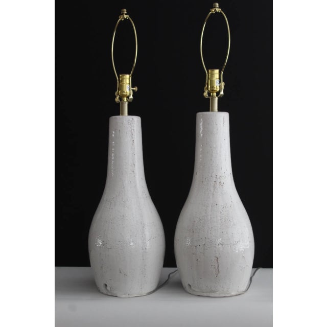 Antique White Mid 20th Century Ceramic Lamps - a Pair For Sale - Image 8 of 12
