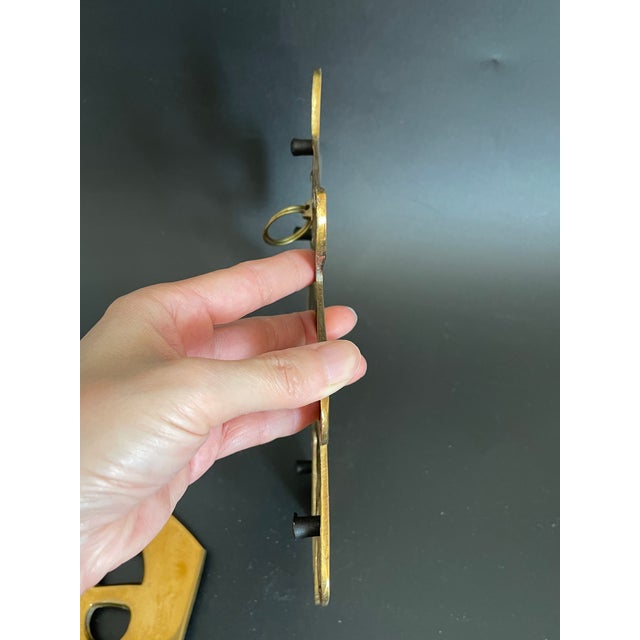 Brass Vintage Brass Wall Hanging Trivets of Chinese Fortune & Prosperity Symbol - Set of 2 For Sale - Image 8 of 13