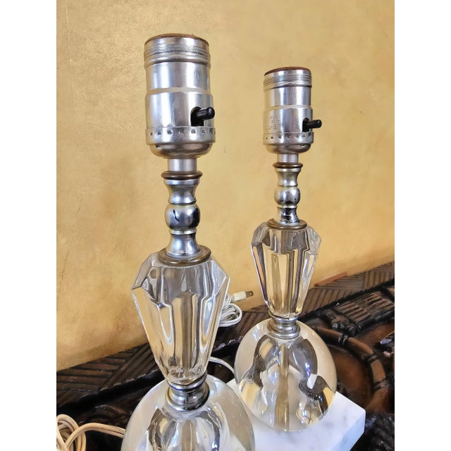 Mid-Century Modern Vintage Mid-Century Lucite and Marble Table Lamps With Shades - a Pair For Sale - Image 3 of 12
