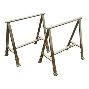 20th Century French Steel Sawhorses / Trestle Legs With Lions Paw Feet - a Pair