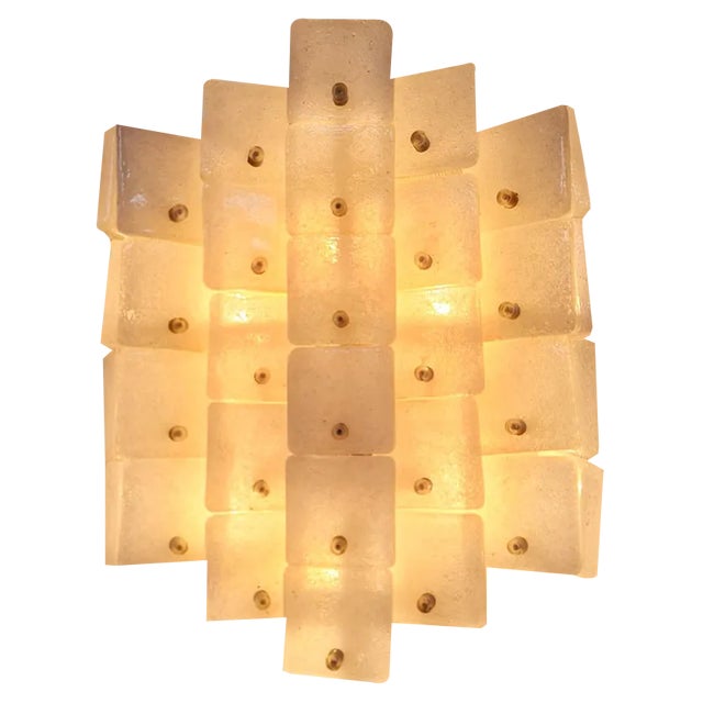 Frosted Ice Glass Panel Wall Scone by J.T. Kalmar, 1960s For Sale