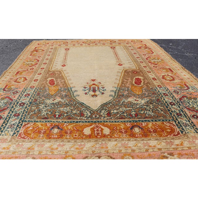 Ivory Antique Turkish Sivas Prayer Rug With Floral Design in Ivory, Taupe, and Pink For Sale - Image 8 of 11