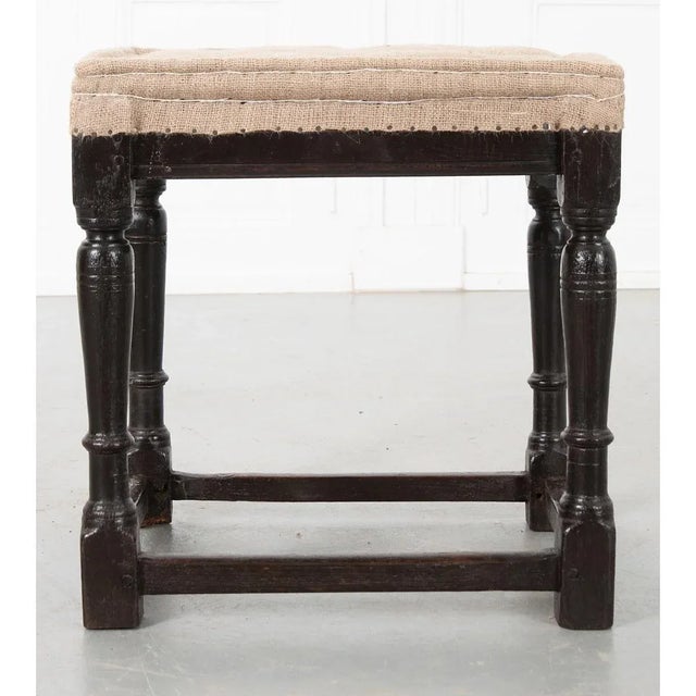 English 18th Century Ebonized Wood & Upholstered Stool For Sale In Baton Rouge - Image 6 of 7