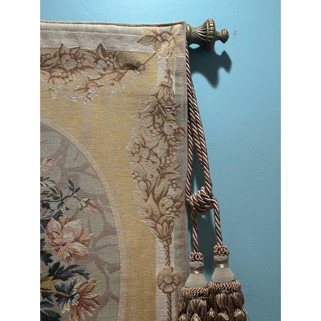 Traditional Floral Woven Tapestry Wall Hanging With Passementerie Tassels For Sale - Image 4 of 7