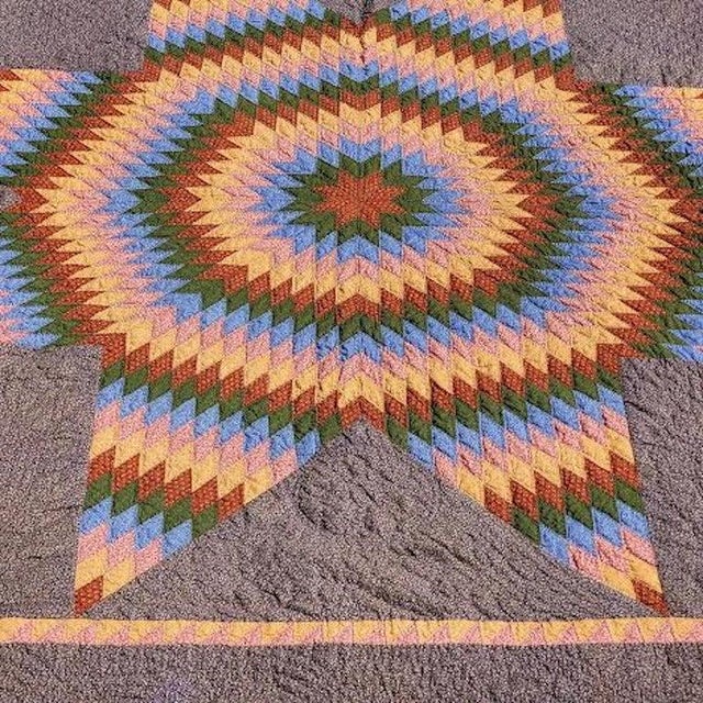 Folk Art 19th C Eight Point Star Quilt With a Double Sawtooth Boarder For Sale - Image 3 of 6