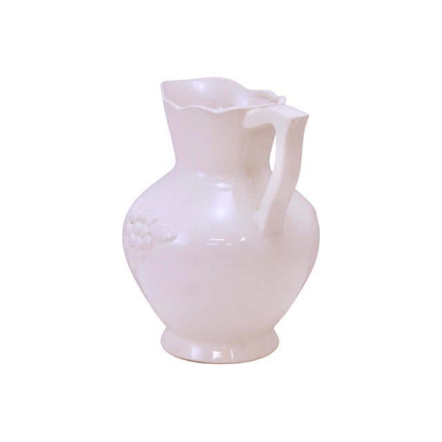 Grape Leaf Ivory Ceramic Pitcher Vase For Sale - Image 4 of 7