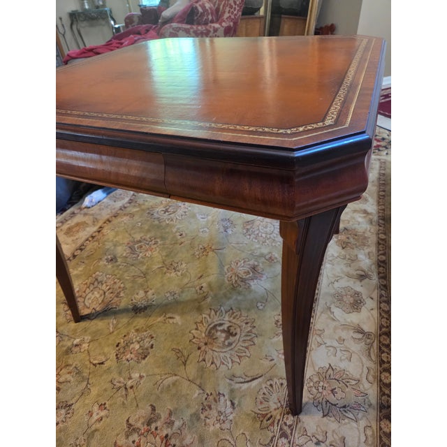 Vintage Leather Top Embossed Game Card Table For Sale - Image 9 of 13