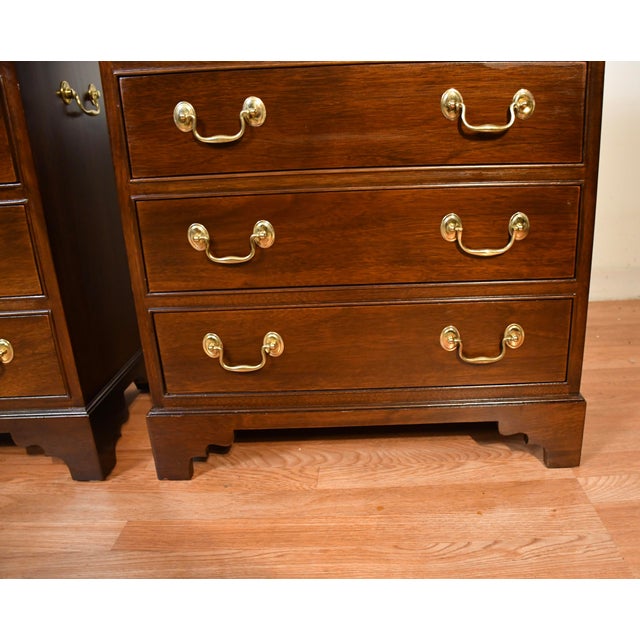 1930s Pair English Regency Mahogany Banded Satinwood Chest of Drawers Commodes For Sale - Image 9 of 18