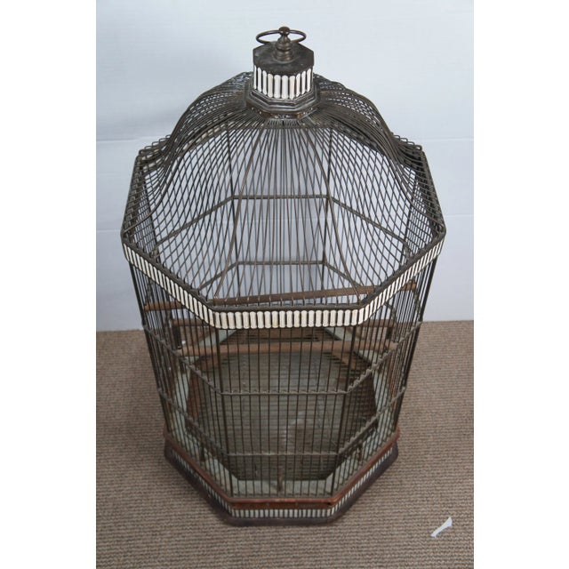 Mid 19th Century Mid 19th Century Monumental Antique Victorian Brass Octagonal Hanging Dome Top Bird Cage For Sale - Image 5 of 12