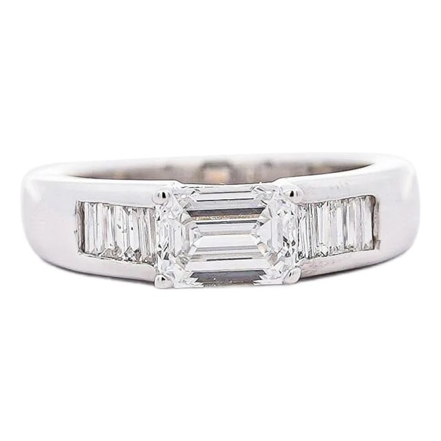 2.13 Carat Emerald & Baguette Cut Lab Grown Diamond East West Channel Ring, Size 7 For Sale