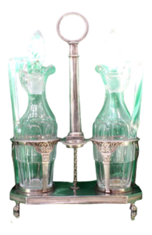 Silver and Cut Glass Cruets Cruet with Friezes, Raised Floral Motifs and Claw-Shaped Feet, Set of 3