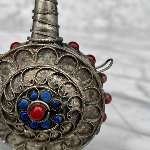 Antique Tibetan Silver Plated Inlaid Gem Snuff Bottle For Sale - Image 6 of 13