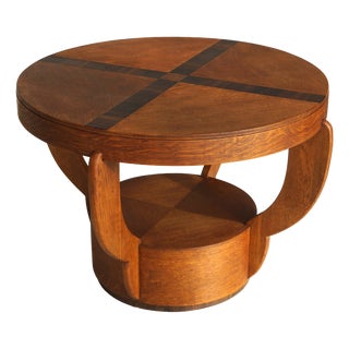 Art Deco Amsterdam School Oak Side Table with Macassar Ebony Inlay, Netherlands, 1920s For Sale