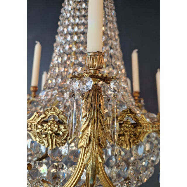 Antique Italian Empire Revival Brass and Crystal Chandelier Candle Holders For Sale - Image 12 of 14