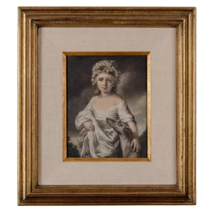 James Watson "Miss Cunliffe With Her Greyhound" Portrait Mezzotint Print, 18th C.