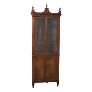 Vintage English Style Mahogany Corner Display Cabinet For Sale