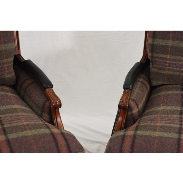 Set of Ralph Lauren Wool and Leather on Oversized Vintage Louis XV Chairs and Ottoman For Sale In Washington DC - Image 6 of 17