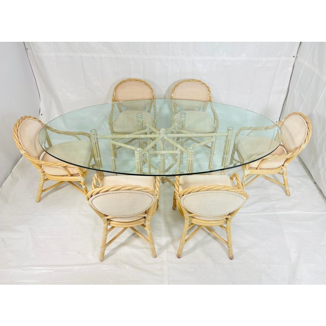 1980s Vintage McGuire Bamboo Oval Dining Table With Six Matching Chairs, San Francisco For Sale - Image 5 of 18