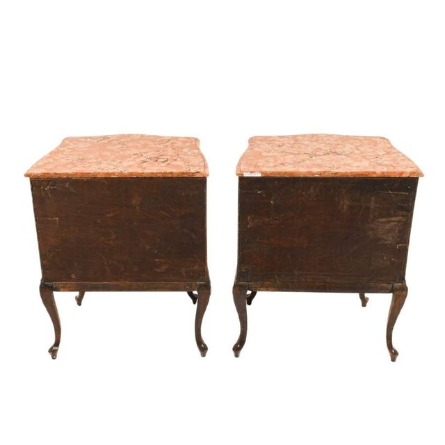 Antique Pair of French Walnut Nightstands With Pink‑Orange Marble Tops and Cabriole Legs For Sale In Greensboro - Image 6 of 6