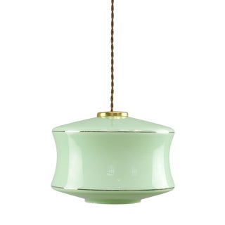 Mid-Century Modern Italian Brass and Green Glass Pendant Lamp For Sale